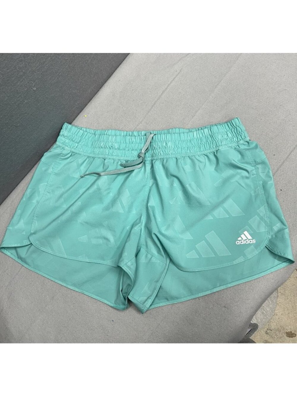 Adidas Girls Size L Pacer 3-Stripes Shorts Mint Green HB8901 Woven Athletic EUC